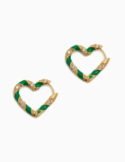 Candy Stripe Pave Heart Hoops